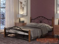 Двуспальная кровать Кровать Сандра Черный металл / Махагон массив, 1400 Х 2000 мм